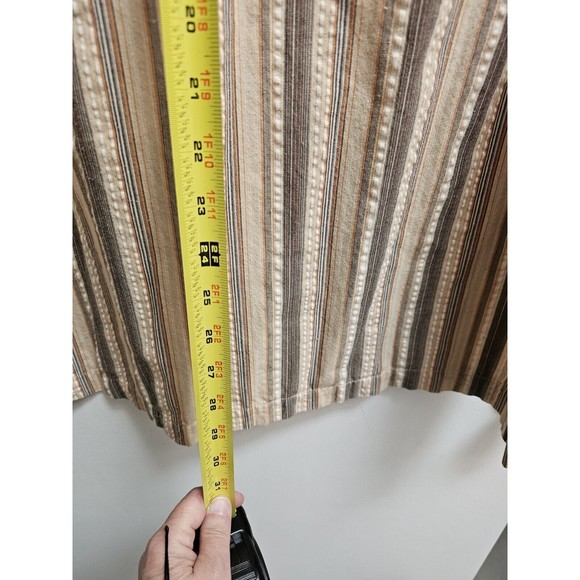 Geoffrey Beene Button Down Tan With Brown Stripes Short Sleeves XL Cotton/Poly - Picture 6 of 8